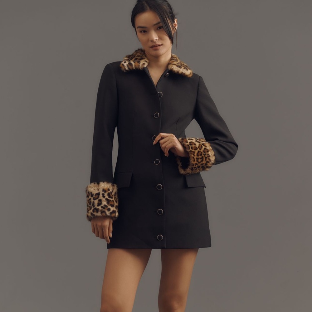 Ronny Kobo Collection Black Mini Dress with Leopard Accents